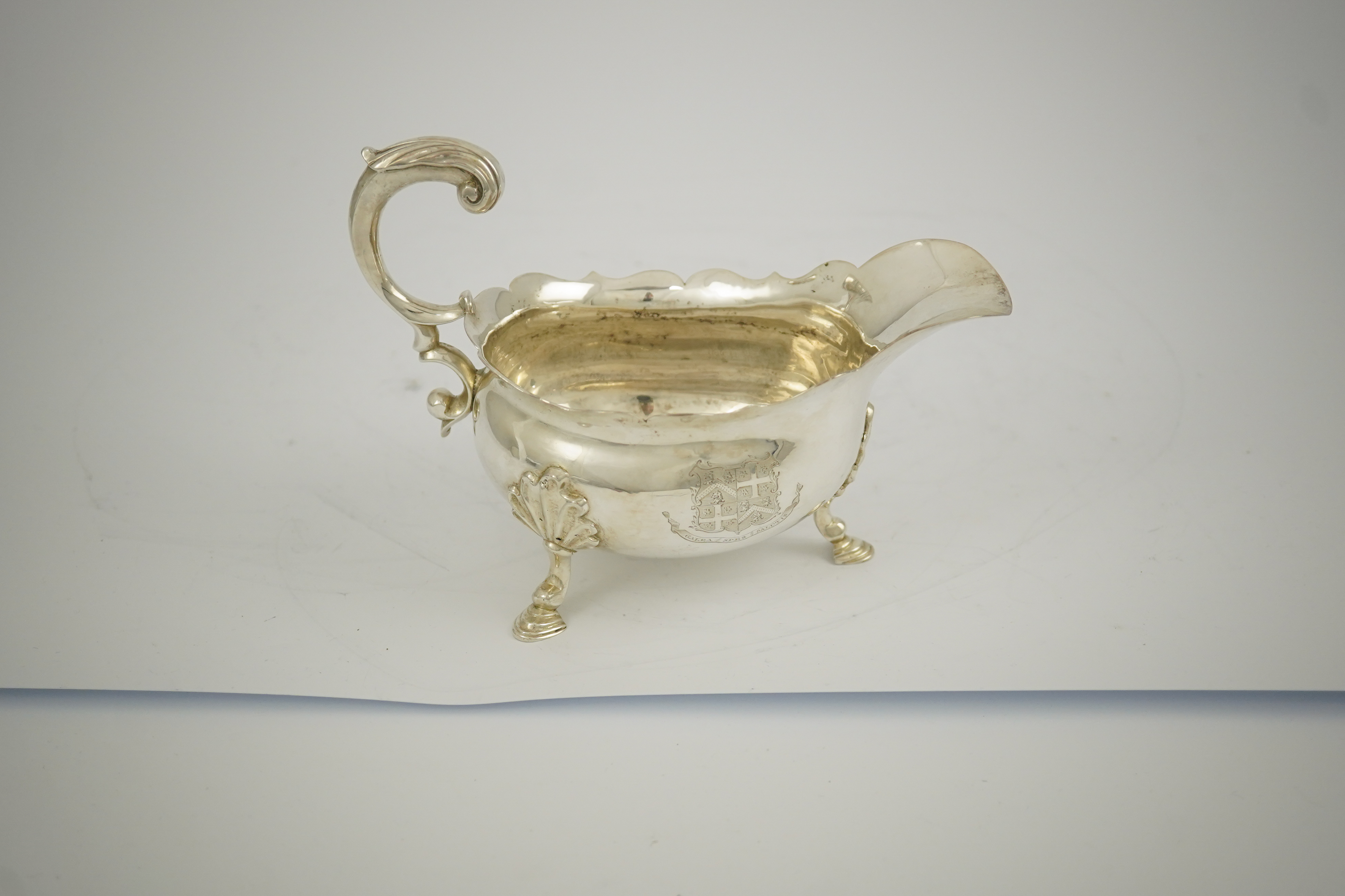 A George II silver sauceboat, by William Shaw II & William Priest